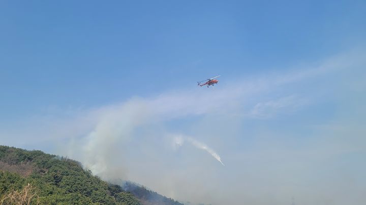 [함양=뉴시스] 함양산불 발생(사진= 독자제공) 2025.03.23. photo@newsis.com *재판매 및 DB 금지