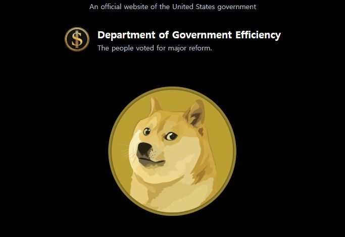 [서울=뉴시스] 지난 1월 20일(현지시간) 미국 정부효율부(Department of Government Efficiency, D.O.G.E) 공식 웹사이트가 오픈한 당일 도지코인(DOGE) 로고가 등장했다. (사진=DOGE 웹사이트 캡처) 2025.04.03 *재판매 및 DB 금지