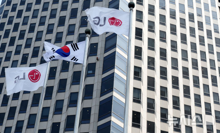 [서울=뉴시스] 추상철 기자 = 7일 오전 서울 영등포구 여의도 LG트윈타워에서 LG깃발이 바람에 나부끼고 있다. 2025.04.07. scchoo@newsis.com