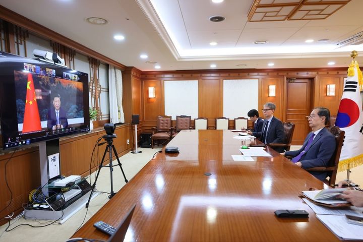 [서울=뉴시스]한덕수 대통령 권한대행 국무총리는 23일 화상으로 개최된 UN 기후 정상회의에 참석했다.(사진=국무총리실 제공)2025.04.24 photo@newsis.com *재판매 및 DB 금지