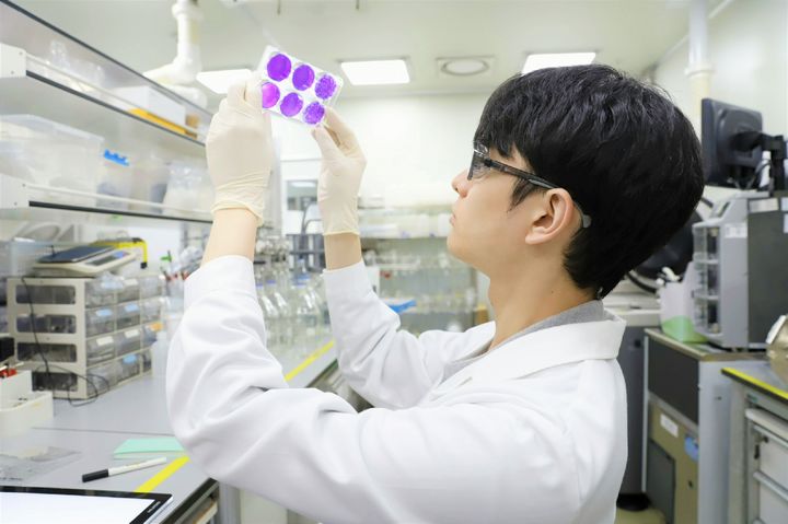 [서울=뉴시스] SK바이오사이언스 연구원이 조류독감 백신 후보물질에 대한 분석 실험 중이다. 사진은 본 기사와 직접적인 관련이 없음. (사진 = SK바이오사이언스 제공) 2025.05.06. photo@newsis.com *재판매 및 DB 금지