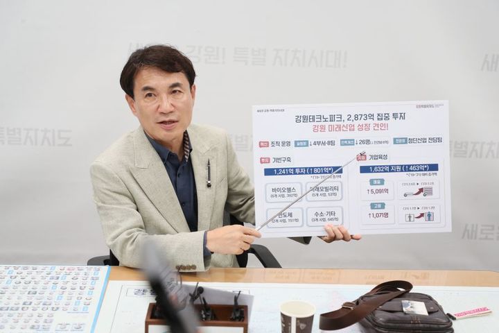 [춘천=뉴시스] 12일 강원특별자치도(도지사 김진태. 사진)는 도 산업 육성을 수행하는 기관인 강원테크노파크가 과감한 혁신과 함께 총 2873억원 규모가 집중 투자되고 있다 고 12일 밝혔다. 강원특별자치도 제공. *재판매 및 DB 금지