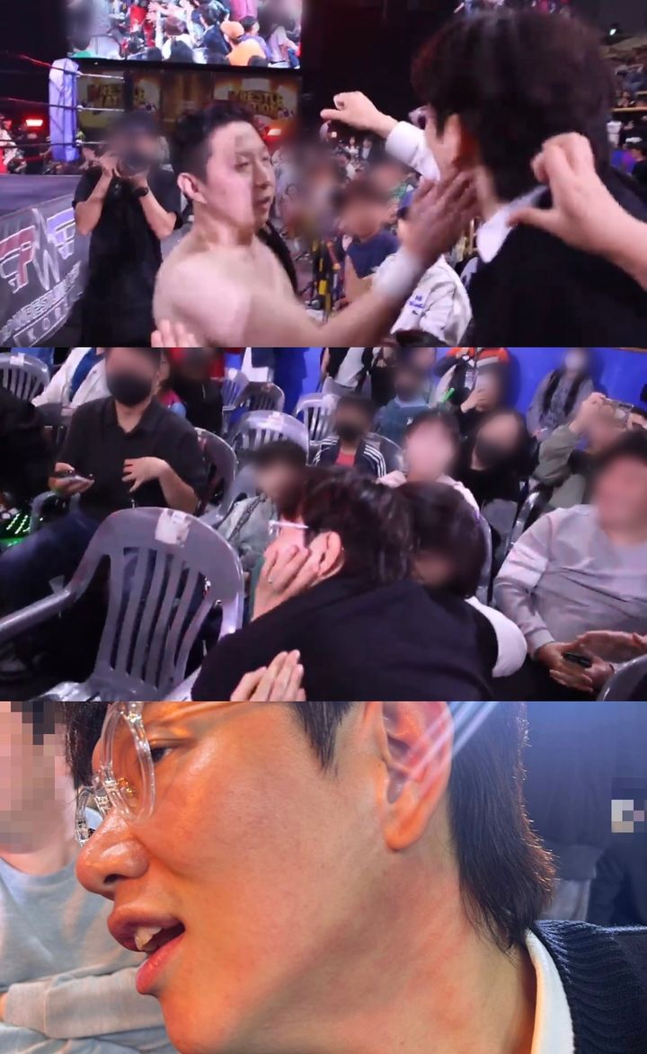 [서울=뉴시스] 아나운서 출신 방송인 장성규가 프로레슬러 시호(본명 홍동희)에게 뺨을 맞았다. (사진=장성규 인스타그램 캡처) 2025.05.13. photo@newsis.com *재판매 및 DB 금지