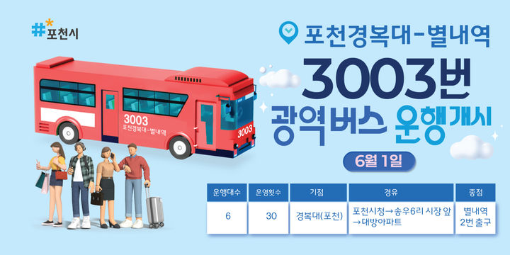 [포천소식]3003번(경복대~별내역) 내달 1일부터 정식 운행 등