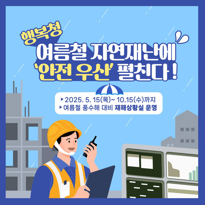 행복청, 여름 자연재난 '종합상황실' 운영…취약지구 중심