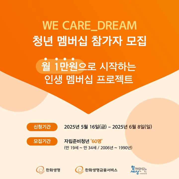 [서울=뉴시스] WE CARE_DREAM 청년 멤버십 모집 이미지. (사진=한화생명 제공) 2025.05.18. photo@newsis.com *재판매 및 DB 금지