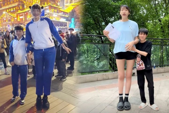 [서울=뉴시스] 52㎝의 키 차이를 극복한 중국 커플. (출처=SCMP) 2025.05.20. photo@newsis.com *재판매 및 DB 금지