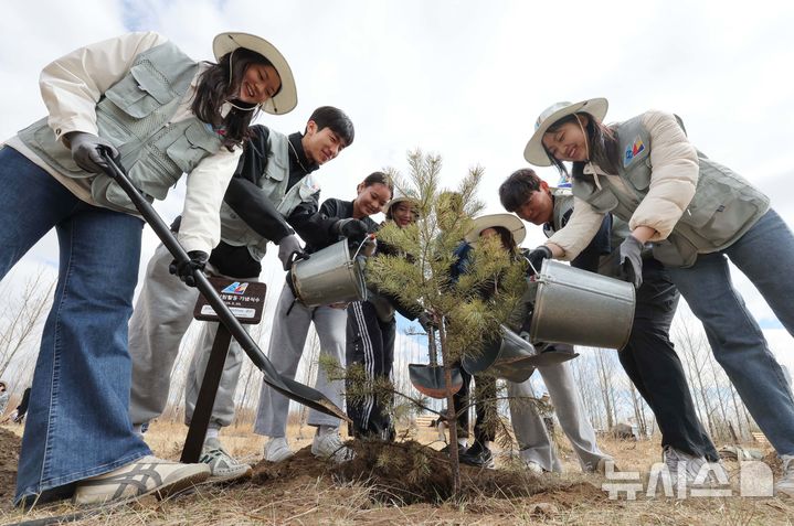 [바가노르(몽골)=뉴시스] 박주성 기자 = 대한항공과 아시아나항공 임직원들이 지난 20일 몽골 울란바타르시 바가노르구에 위치한 대한항공 숲에서 식림 활동을 하고 있다. 올해는 대한항공이 아시아나항공을 인수한 이후 처음 맞는 식림 활동으로 양사의 신입·인솔직원 260여 명이 함께 참여해 서로를 이해하고 협력하는 시간을 가졌다. 2025.05.21. park7691@newsis.com