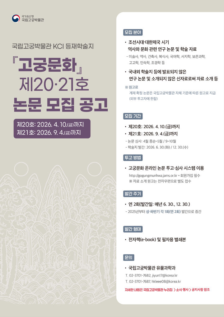 조선 왕실·대한제국 연구논문 공모…학술지 '고궁문화' 투고 접수