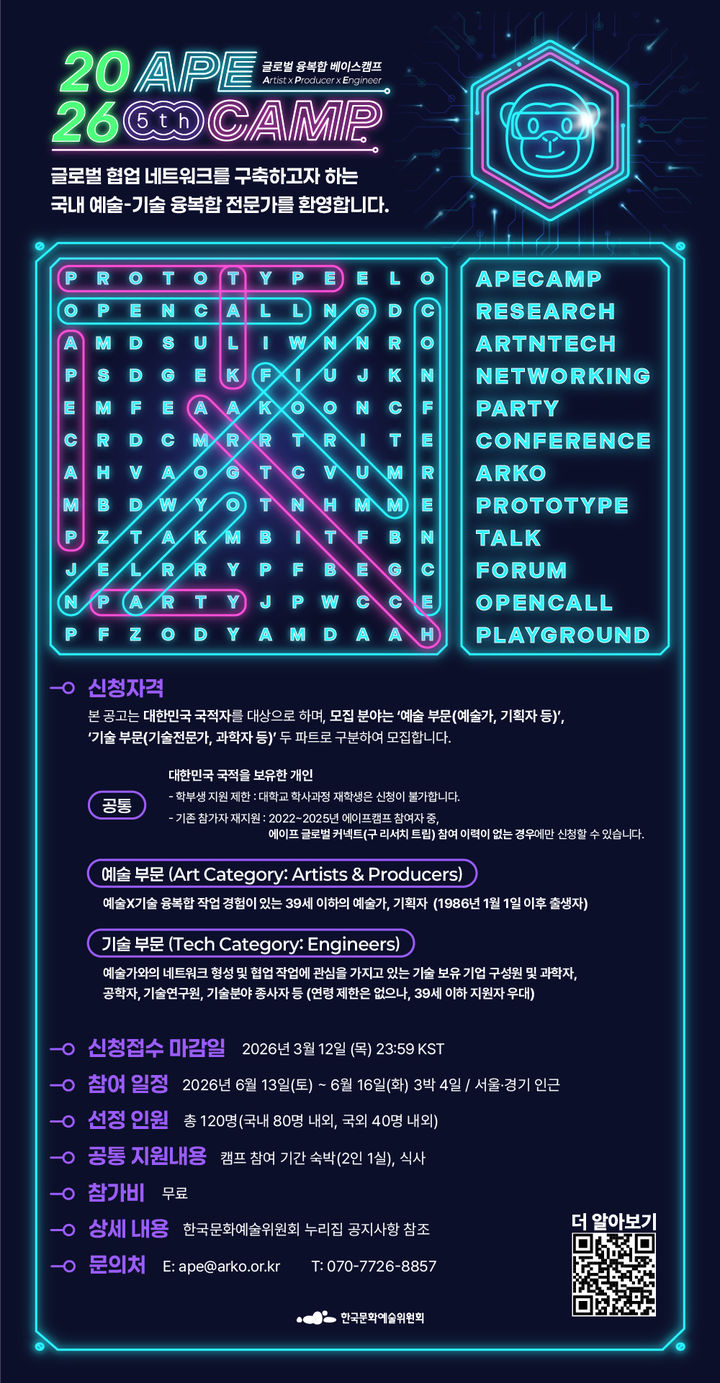 예술위, '예술-기술 융복합' 에이프캠프 참여자 모집…청년포럼도 신설