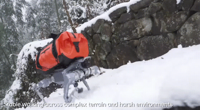 눈·비 뚫고 산악지대 급경사 달리는 중국 AI 로봇견