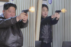 김정은, 딸 주애와 신형 권총 사격…"진짜 훌륭한 권총 개발"(종합)