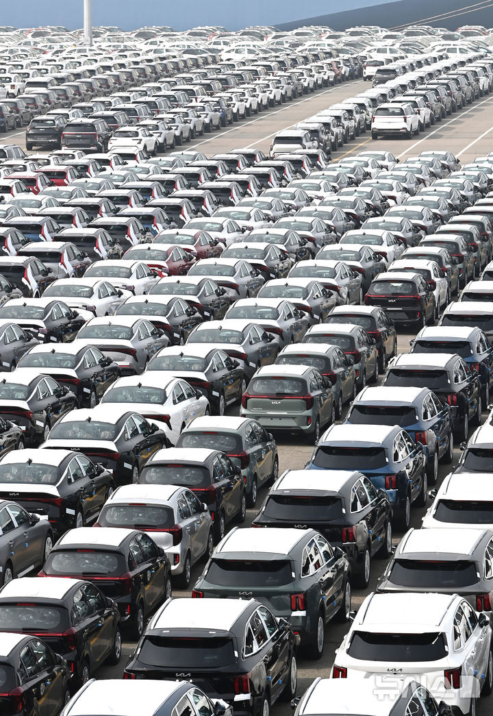 평택항에 세워져 있는 수출용 자동차