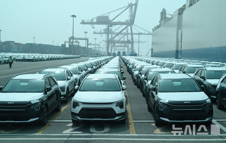 선적 기다리는 수출용 자동차