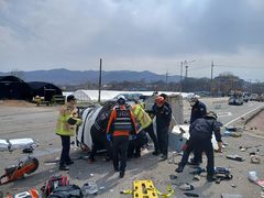 커브길 과속 트럭, 신호등 기둥 '쾅'…50대 운전자는 사망