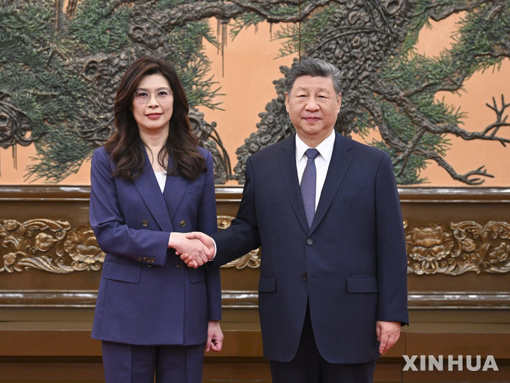 정리원 KMT 주석과 악수하는 시진핑