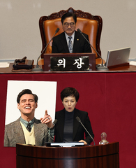 추경 처리 본회의장에 등장한 영화배우 '짐 캐리' 사진…한때 소란