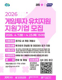 경기도, 게임기업 20곳 선정 투자유치 지원