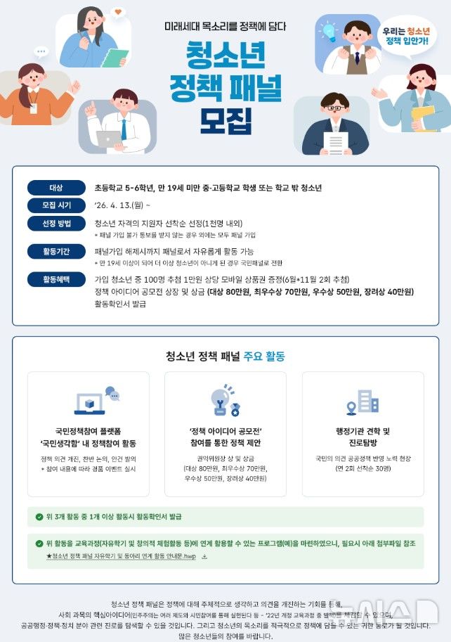권익위, 청소년 정책 패널 모집…미래세대 목소리 정책 연계