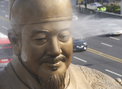 "시원하구나" 세종대왕 동상 봄맞이 세척 작업 [뉴시스Pic]