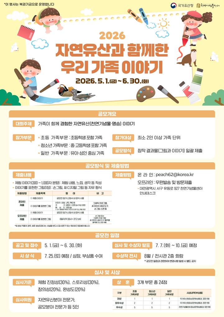 가정의 달 맞아 국가유산청, 자연유산 체험 가족 이야기 공모