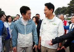 여성마라톤 대회에서 만난 정원오-오세훈