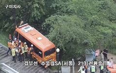 추풍령휴게소서 소방버스가 나무 '쾅'…대원 11명 중경상(종합)