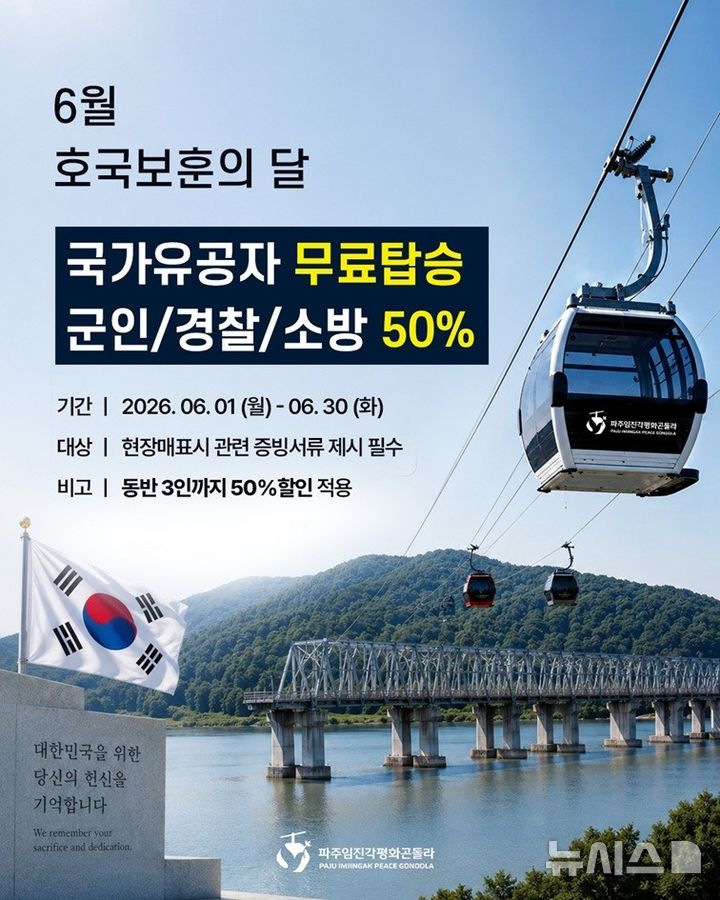 파주 임진각 평화곤돌라, 6월 '호국보훈의 달 특별 할인'