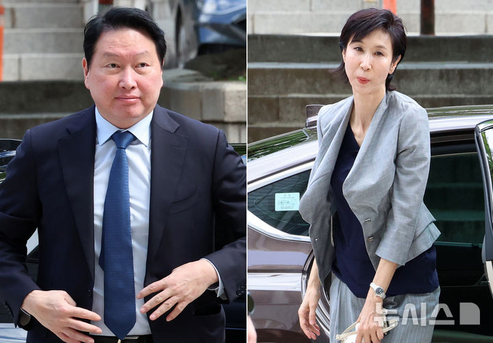 '재산 분할 소송' 최태원·노소영, 합의 진전 질문에 '묵묵부답' [뉴시스Pic]