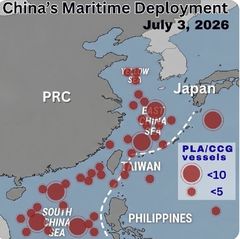 “中, 제1 도련선 일대 사상 최대 110척 이상 군함 배치”
