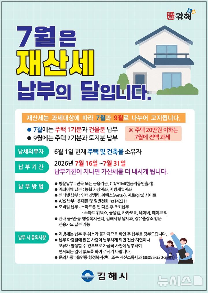 [김해소식]7월분 재산세 총 675억원 부과 등