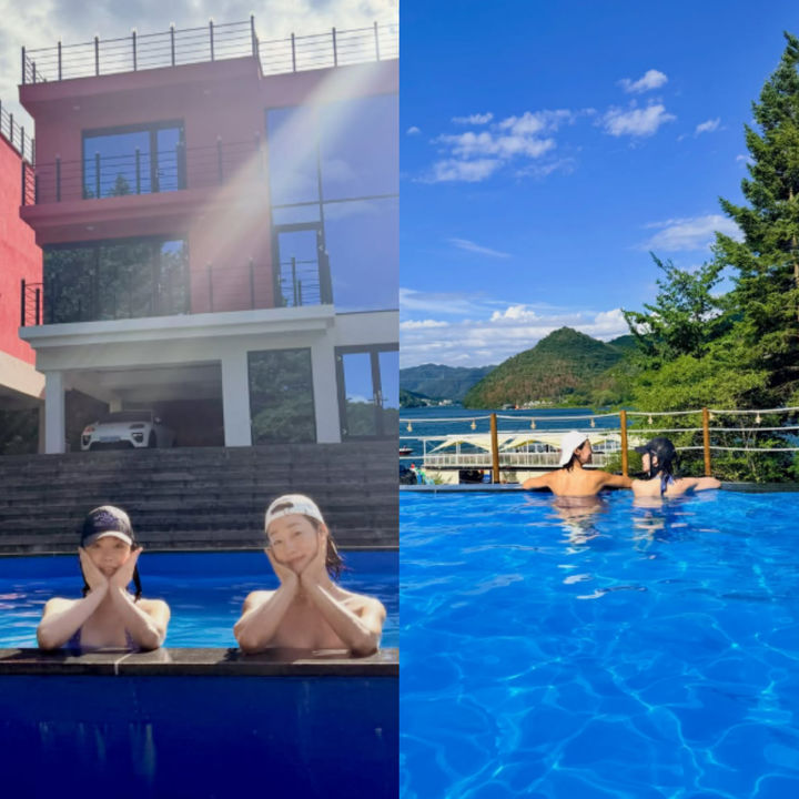 최여진, 신혼집 수영장서 여유…탄탄한 등 근육 눈길