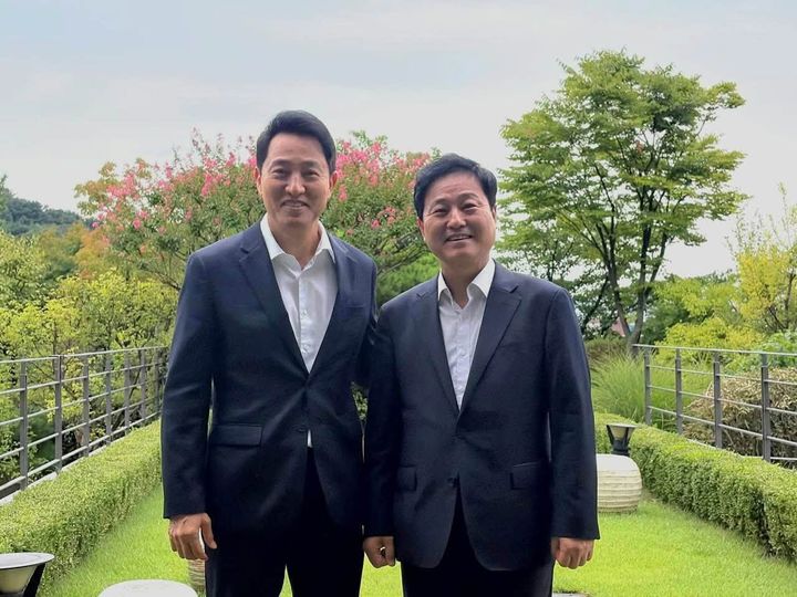 김영배-오세훈 회동…용산·그린벨트 놓고 입장차 [뉴시스Pic]