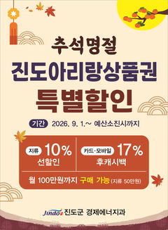 진도아리랑상품권 최대 17% 할인.…"추석 소비 촉진"