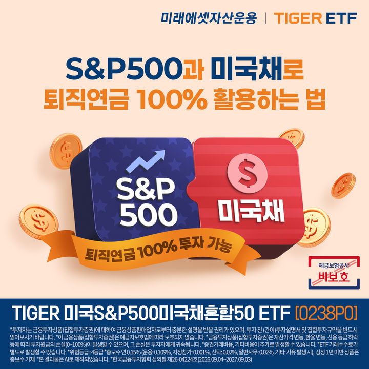 미래에셋, 주식·단기채 50:50 투자 'TIGER 미국S&P500미국채혼합50' 상장