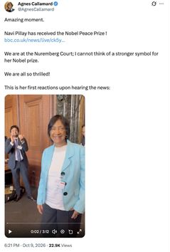 '노벨평화상' 필레이 "박수 더 쳐주면 트럼프랑 상 나눠가질수도" 농담