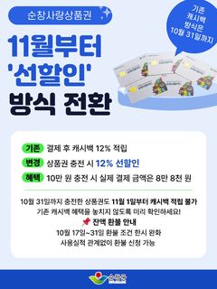 [순창소식]순창사랑상품권 할인, 캐시백→선할인 전환 등