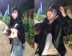 카리나, 가죽 재킷 입고 매력 발산…꾸준한 운동으로 가꾼 '건강미'