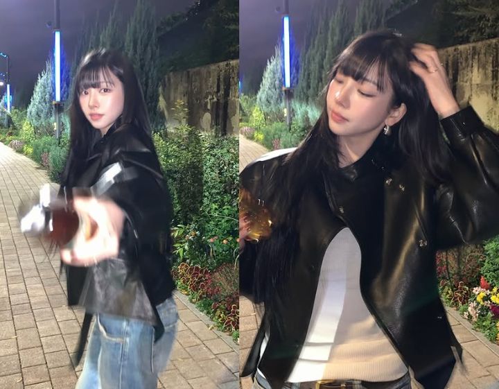 카리나, 가죽 재킷 입고 매력 발산…꾸준한 운동으로 가꾼 '건강미'