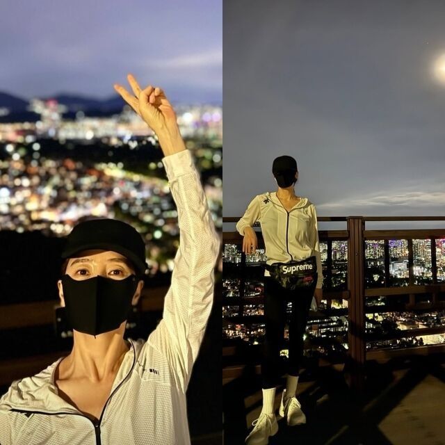 김혜수, 남산서 얼굴 꽁꽁 가리고 '브이'