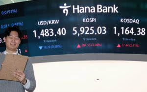 '매수사이드카' 코스피, 5% 오른 5925선 마감