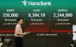 코스피 8300선 등락…장중 32만전자·235만닉스
