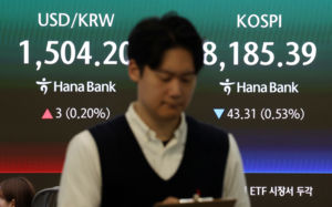 코스피, 장중 2%대 하락해 8000선 아래로
