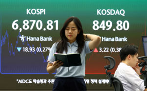 코스피, 외인 '팔자'에 이틀째↓…6870선 약보합
