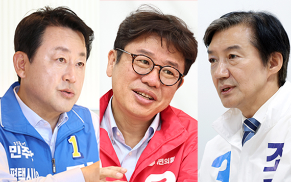 평택을, 김용남 25.5% 유의동 22.4% 조국 29.3%